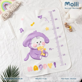 Tấm lót chống thấm 5D Molli 4 lớp thoáng khí cho bé hoạt tiết dễ thương vạch đo chiều cao