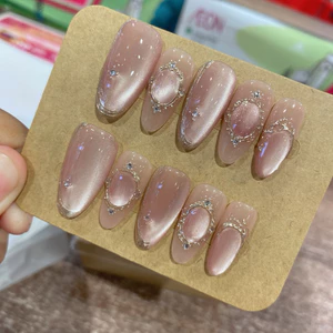 405. nailbox thạch mix mắt mèo hồng nude ánh trăng. viền tráng gương vàng