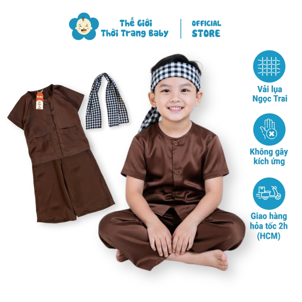 Bộ Đồ Bà Ba Cho Bé Trai Dưới 32Kg Kèm Khăn Rằn Nam Bộ, Vải Lụa Ngọc ...