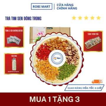 [Mua 1 tặng 3] Trà tim sen đông trùng (táo lát, đông trùng, tim sen, long nhãn, kỷ tử) ngủ ngon - hộp 10, 20, 30 gói