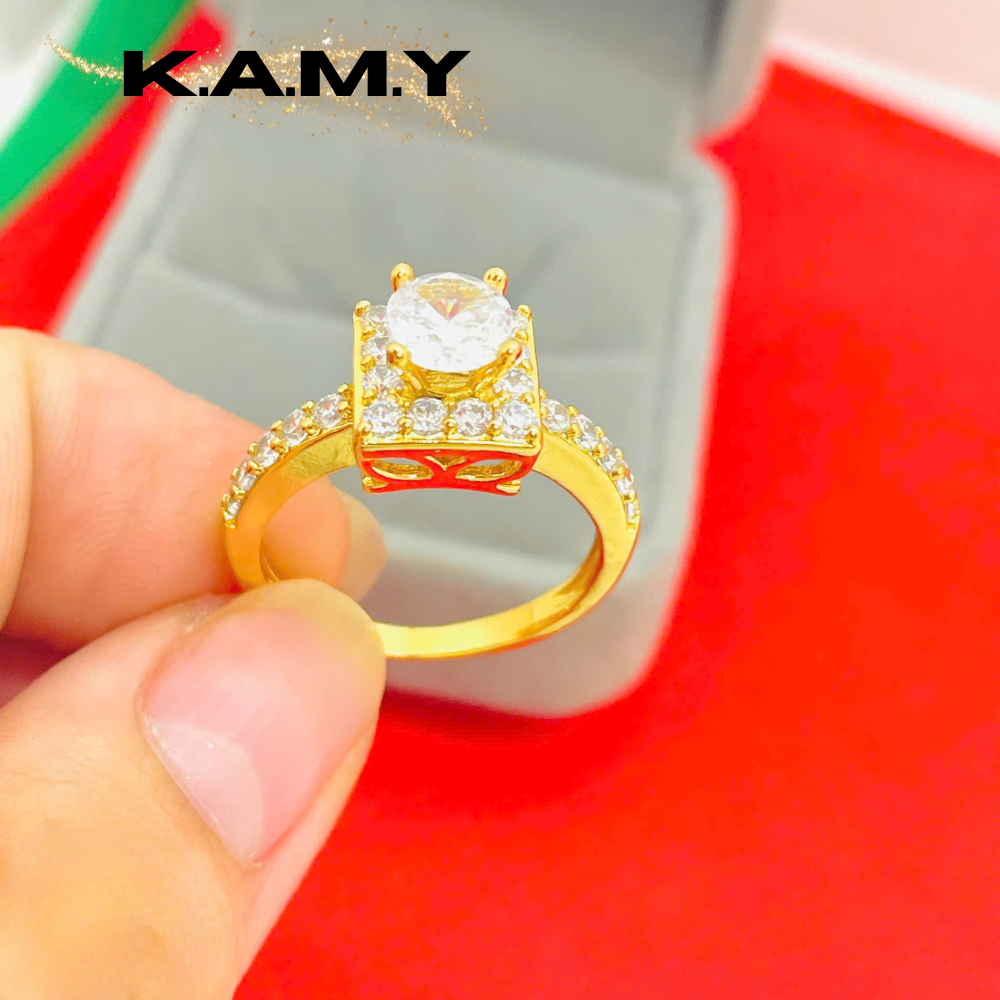 Nhẫn nữ đính đá chủ tròn lấp lánh mạ vàng | Nhẫn sang trọng bản nhỏ phong cách tiểu thư