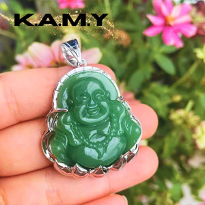 Mặt Dây Chuyền Hình Phật Di Lặc Ngồi Đài Sen Đá Thủy Tinh Xanh Tài Lộc - Trang Sức KAMY