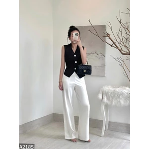 Set : Áo gile + quần cultottes 2 màu đen trắng A2185
