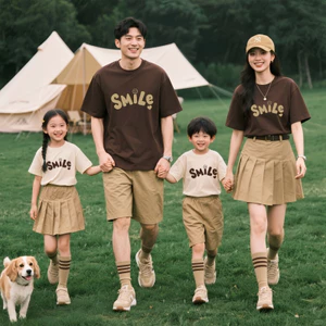 Áo gia đình Familylove - Set đồ gia đình chữ Smile đơn giản dễ thương chất liệu cotton