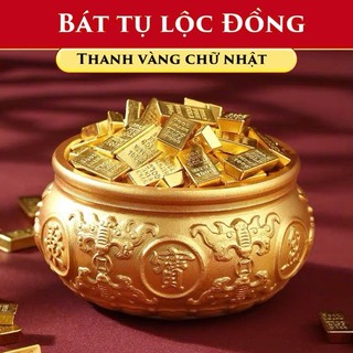 Hũ Vàng Tụ Bảo Bồn + Thỏi Vàng Chữ Nhật 1.4cm - Vật Phẩm Đồng Phong Thủy