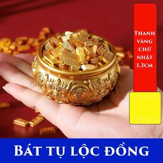 Hũ Vàng Tụ Bảo Bồn + Thỏi Vàng Chữ Nhật 1.4cm - Vật Phẩm Đồng Phong Thủy