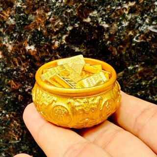 Hũ Vàng Tụ Bảo Bồn + Thỏi Vàng Chữ Nhật 1.4cm - Vật Phẩm Đồng Phong Thủy