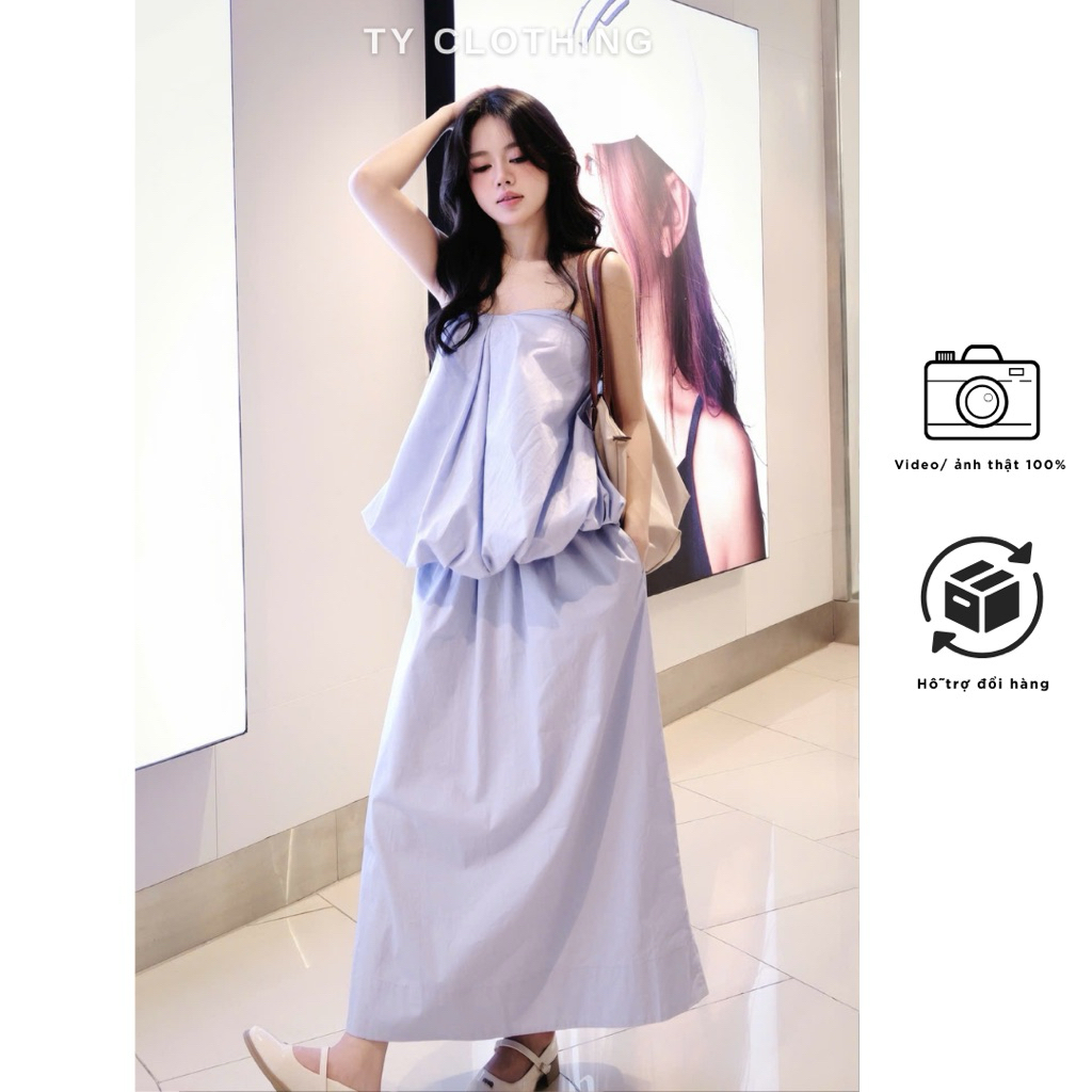 Set Áo Quây Phồng Cv Dài - Hàng Thiết Kế - Màu Trắng Tinh và Màu Xanh - TY CLOTHING