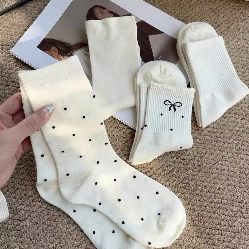 Set 10 đôi tất vớ hoạ tiết chấm bi nơ trơn siêu xinh
