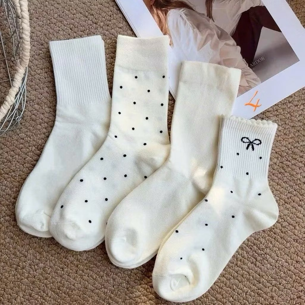 Set 10 đôi tất vớ hoạ tiết chấm bi nơ trơn siêu xinh
