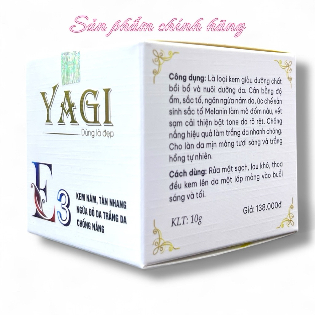 Kem Yagi E3 Nám Tàn Nhang Ngừa Đỏ Da Trắng Da Chống Nắng Cao Cấp 10gram Chính Hãng