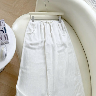 (Hỏa tốc) Quần suông linen ống rộng có túi lưng dây rút Freesize có lót quần mùa hè