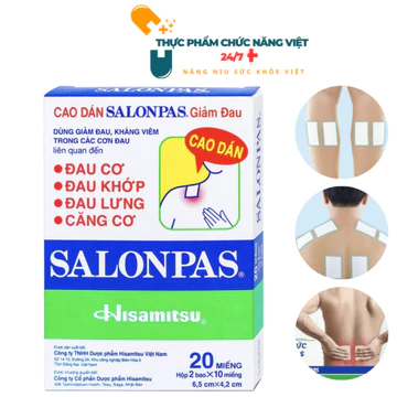 (Chính Hãng) Cao Dán Salonpas – Giảm Đau Nhức, Mỏi Cơ, Đau Lưng, Đau Khớp – Hộp 10, 20, 40 Miếng