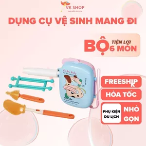 Bộ Cọ Rửa Bình Sữa 6 Món Có Hộp Đựng – Dễ Mang Đi Du Lịch, Vệ Sinh Bình Sữa Tiện Lợi