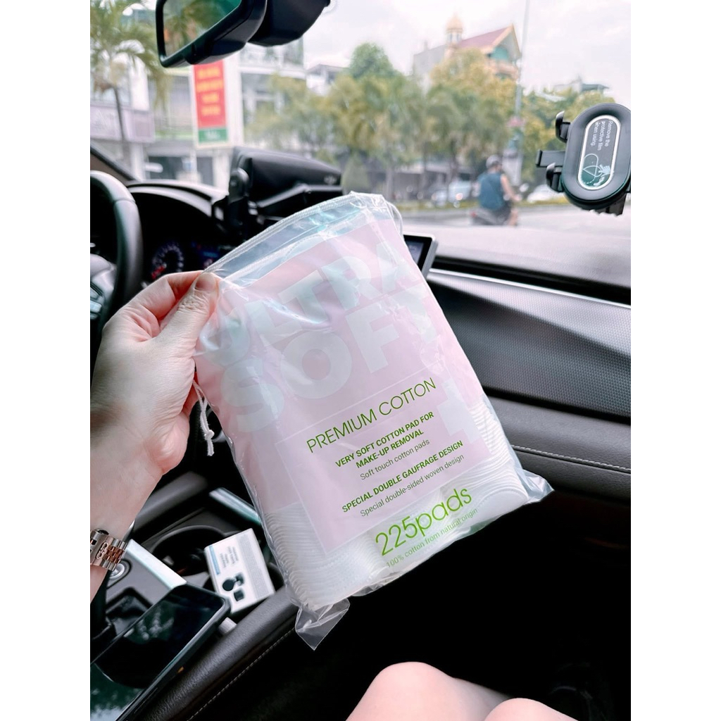 Bông tẩy trang senademar 100% sợi cotton tự nhên túi 225 miếng, thấm hút tốt,không bai xù