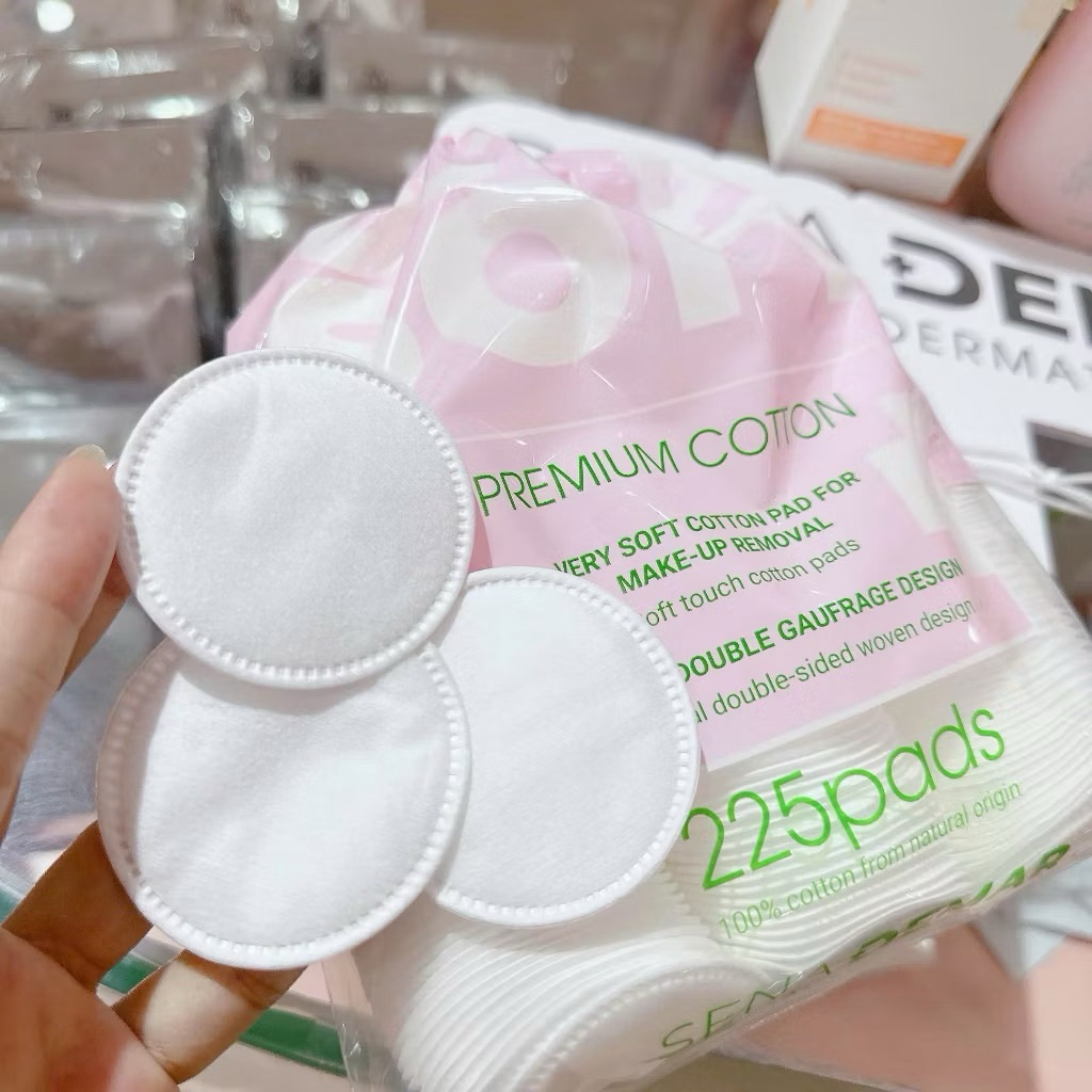 Bông tẩy trang senademar 100% sợi cotton tự nhên túi 225 miếng, thấm hút tốt,không bai xù