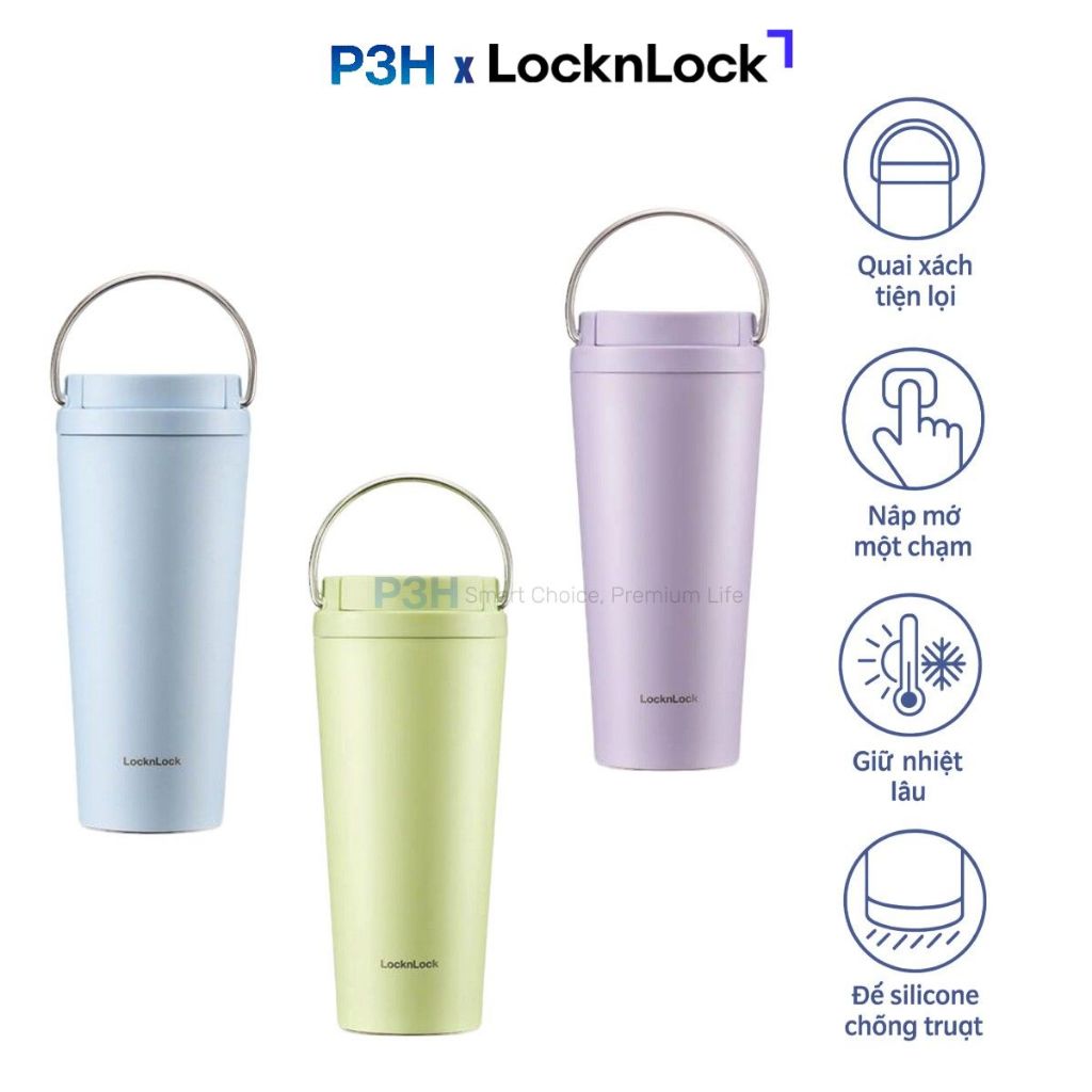 Bình Giữ Nhiệt LocknLock Bucket One Touch Tumbler 550ml Nắp Bật Một Chạm Quai Xách Tiện Lợi LHC3345 P3H