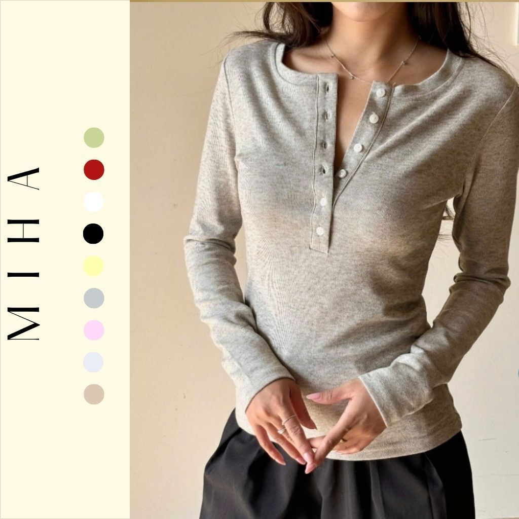 Áo thun dài tay cúc xẻ chất thun mịn co giãn Miha Studio