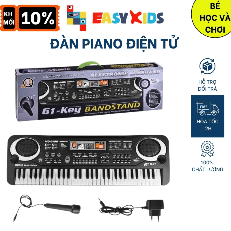 Đàn Ghita Đàn Piano organ Điện Tử Đồ Chơi Cho Bé 61 Phím Sạc Có Mic, Dây Sạc USB