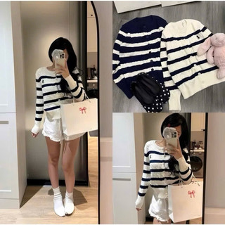 Áo Cardigan Chất Len Thỏ Xoắn Thừng Kẻ Ngang Dày Thêu Ngựa Điểm Nhấn Trẻ Trung Thời Trang Nữ Hot Trendd