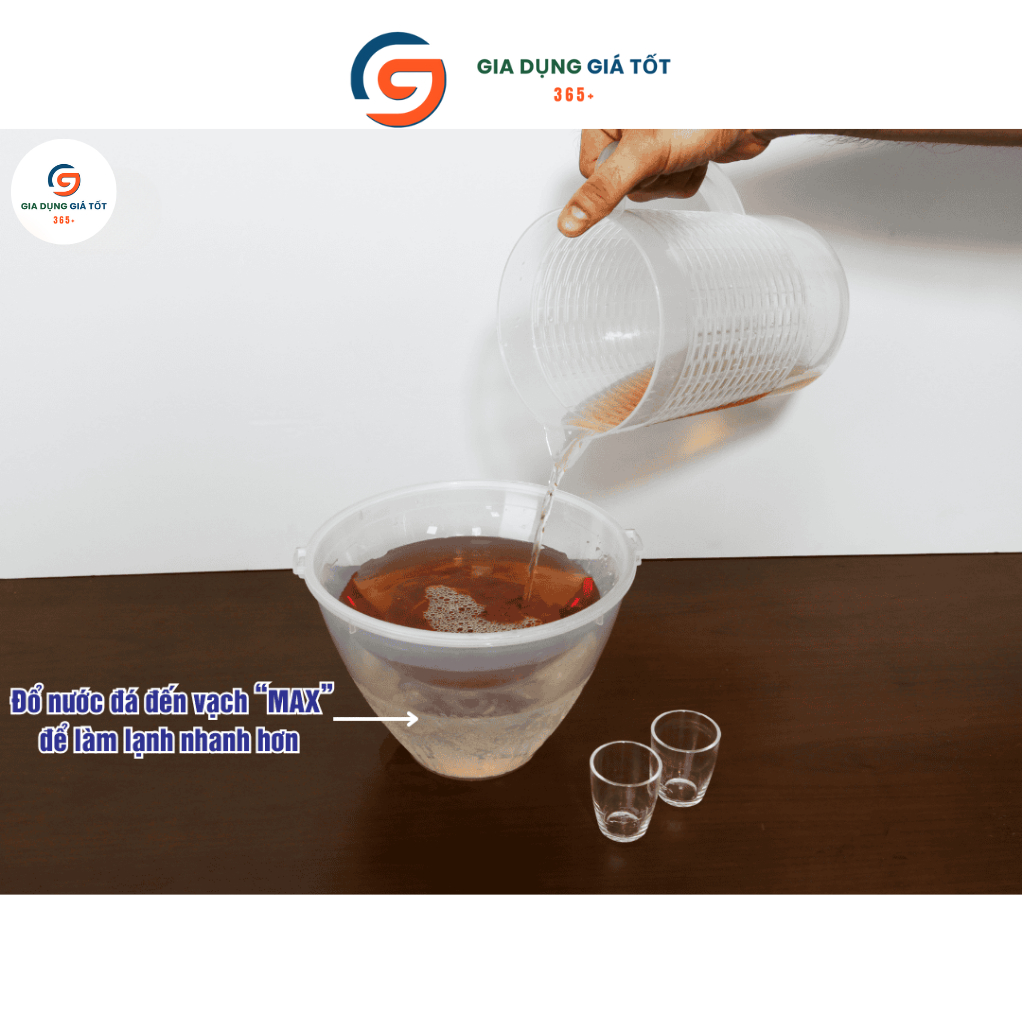 Bộ bát nhựa đựng rượu Song Long có gáo múc - bát nhựa ngâm đá giữ lạnh rượu, đồ dùng nhậu tiện lợi