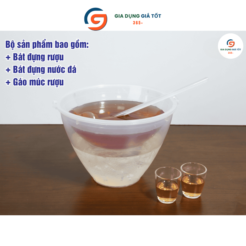Bộ bát nhựa đựng rượu Song Long có gáo múc - bát nhựa ngâm đá giữ lạnh rượu, đồ dùng nhậu tiện lợi