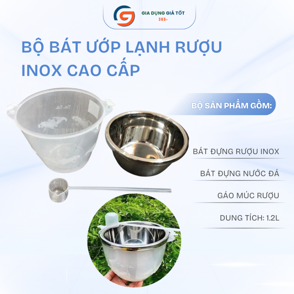 Bộ bát ướp lạnh rượu inox cao cấp tặng kèm gáo múc giữ lạnh rượu và nước trái cây