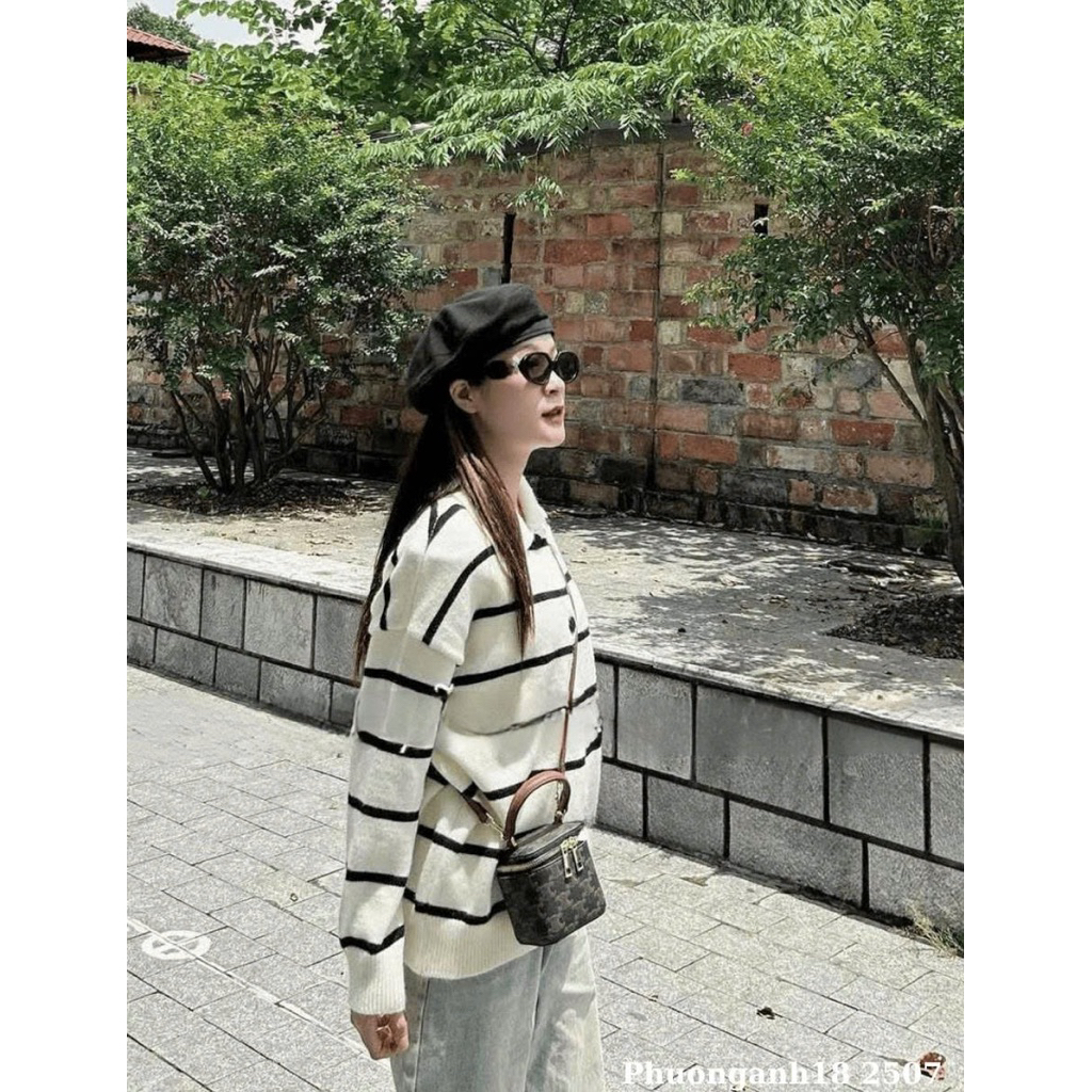 [NEW/SẴN] Áo len polo kẻ form rộng A2507
