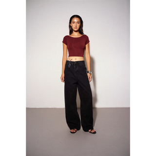 THEKIM Quần Jean ống suông đứng cạp cao phối line , quần jeans ống suông rộng classic J348