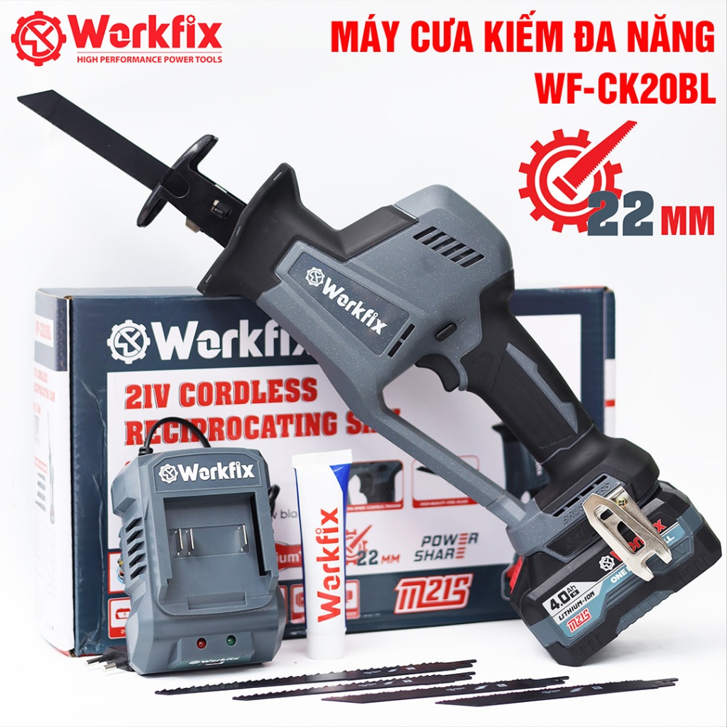[Tặng 4 Lưỡi Cắt] Máy Cưa Kiếm WF-CK20BL Workfix, Chân Pin Phổ Thông, Chuyên Cưa Gỗ, Cắt, Tỉa,...