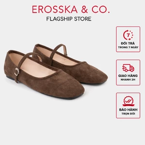 - Giày búp bê nữ quai ngang phối khóa basic cao 1cm màu nâu đậm - EL094