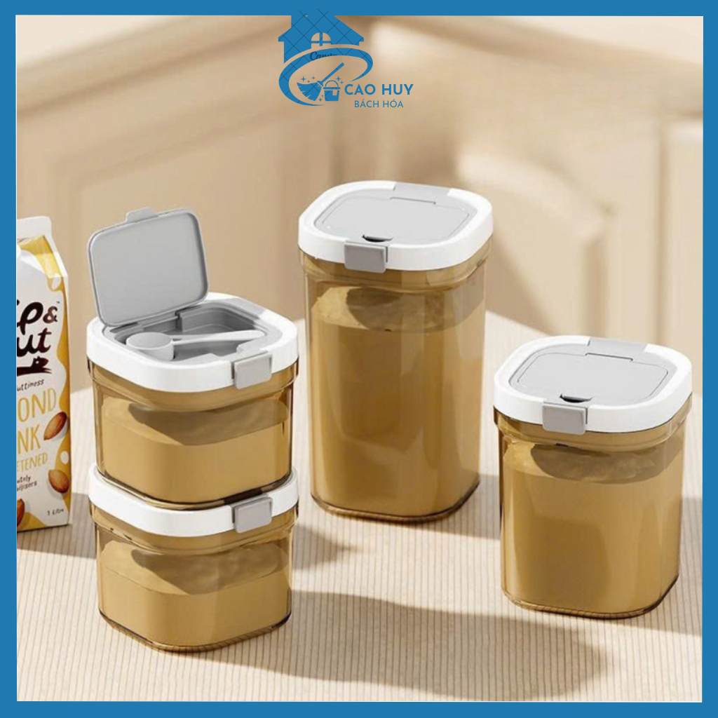 Hộp Trữ Sữa Bột Chống Ẩm, Hộp Đựng Sữa, Bảo Quản Thực Phẩm Khô Kín Khí Kèm Thìa Và Thanh Gạt