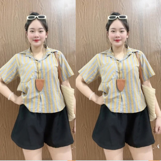 Áo Sơ Mi Nữ Bigsize Áo Kẻ Sọc Vải Linen Dáng Croptop Form Rộng  Cá Tính Màu Vintage Cho Chubby A288