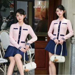 DELIZ - Áo khoác cardigan dài tay nữ cổ bẻ tone hồng pastel tiểu thư len lông thỏ mềm CD848