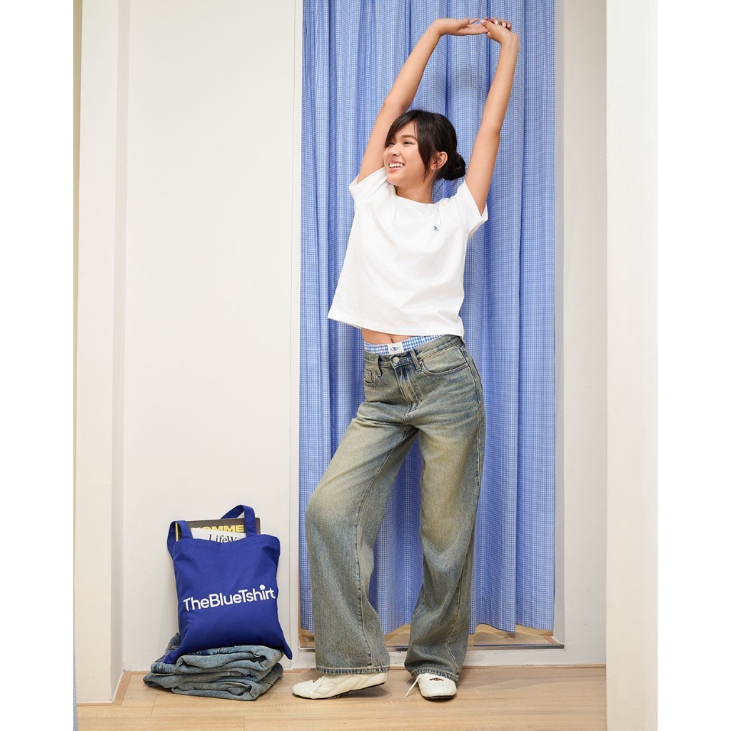 TheBlueTshirt - Áo thun trơn cổ tròn tay ngắn phom dài dày dặn 250gsm có logo con mắt cho nữ - Life T