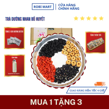 [Mua 1 tặng 3] Trà dưỡng nhan bổ huyết robimart (táo lát, dâu tằm, hắc kỷ tử, kỷ tử đỏ, đường phèn) - hộp 10, 20,30 gói