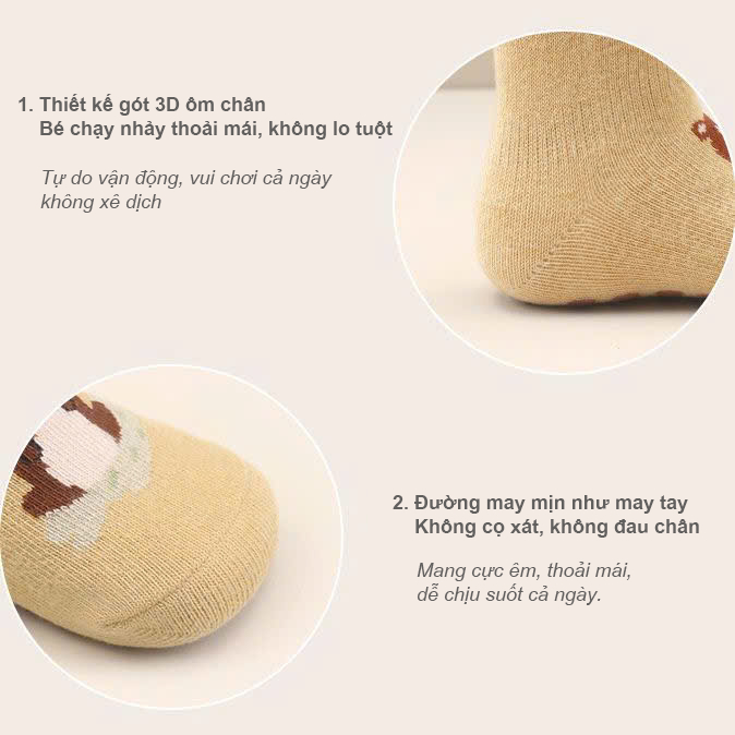 [COMBO 5 ĐÔI] vớ cotton mềm mại có lớp silicon chống trơn trượt cho bé 0-2 tuổi - Ekiu Shop