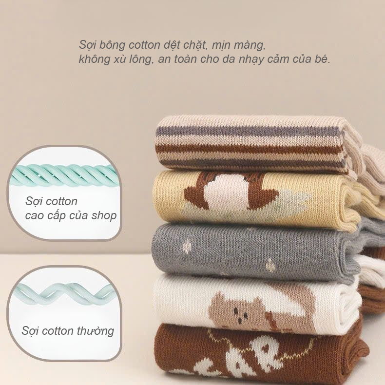 [COMBO 5 ĐÔI] vớ cotton mềm mại có lớp silicon chống trơn trượt cho bé 0-2 tuổi - Ekiu Shop