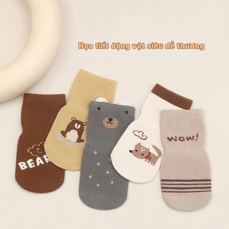 [COMBO 5 ĐÔI] vớ cotton mềm mại có lớp silicon chống trơn trượt cho bé 0-2 tuổi - Ekiu Shop
