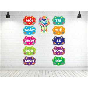 Bộ khẩu hiệu “Mỗi ngày chăm đọc sách – Trí tuệ sẽ đong đầy” – Trang trí lớp học 📚