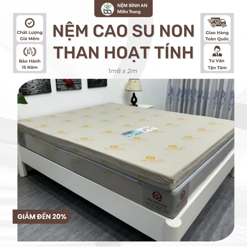 Nệm Cao Su Non Hoạt Tính Thiên Long 1m8 x 2m - Đệm Giường Cao Su Than Hoạt Tính Kháng Khuẩn Phù Hợp Gia Đình Có Con Nhỏ — ảnh 1