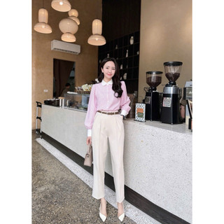 Áo sơ mi kẻ phối cổ trắng - hàng thiết kế cao cấp
