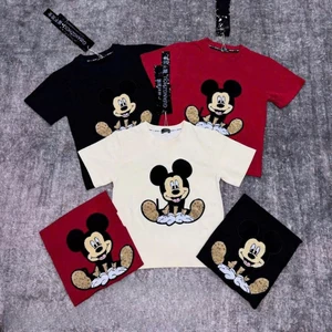 Áo thun mẹ và bé in hình chuột Mickey dễ thương, form rộng dễ mặc chất cotton co giãn 4 chiều