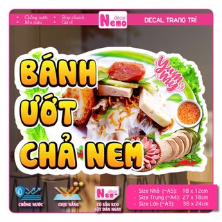 Decal Trang Trí Bánh Ướt Chả Nem, Tranh Dán Quán Ăn, Cà Phê, Dán Tường, Tủ, Kính, Xe Đẩy - Sticker Chịu Được Mưa Nắng.