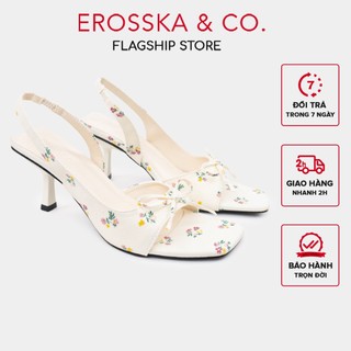 [EROSSKA] - Giày cao gót nữ mũi vuông phối nơ kiểu dáng dễ thương cao 7cm màu kem hoa nhí - EM150