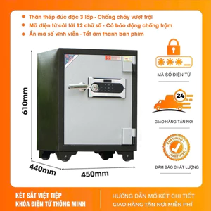 Két Sắt Việt Tiệp Điện Tử, Két Sắt Gia Đình Sang Trọng Chuẩn Phong Thủy KVT1112 Miễn Phí Giao Hàng