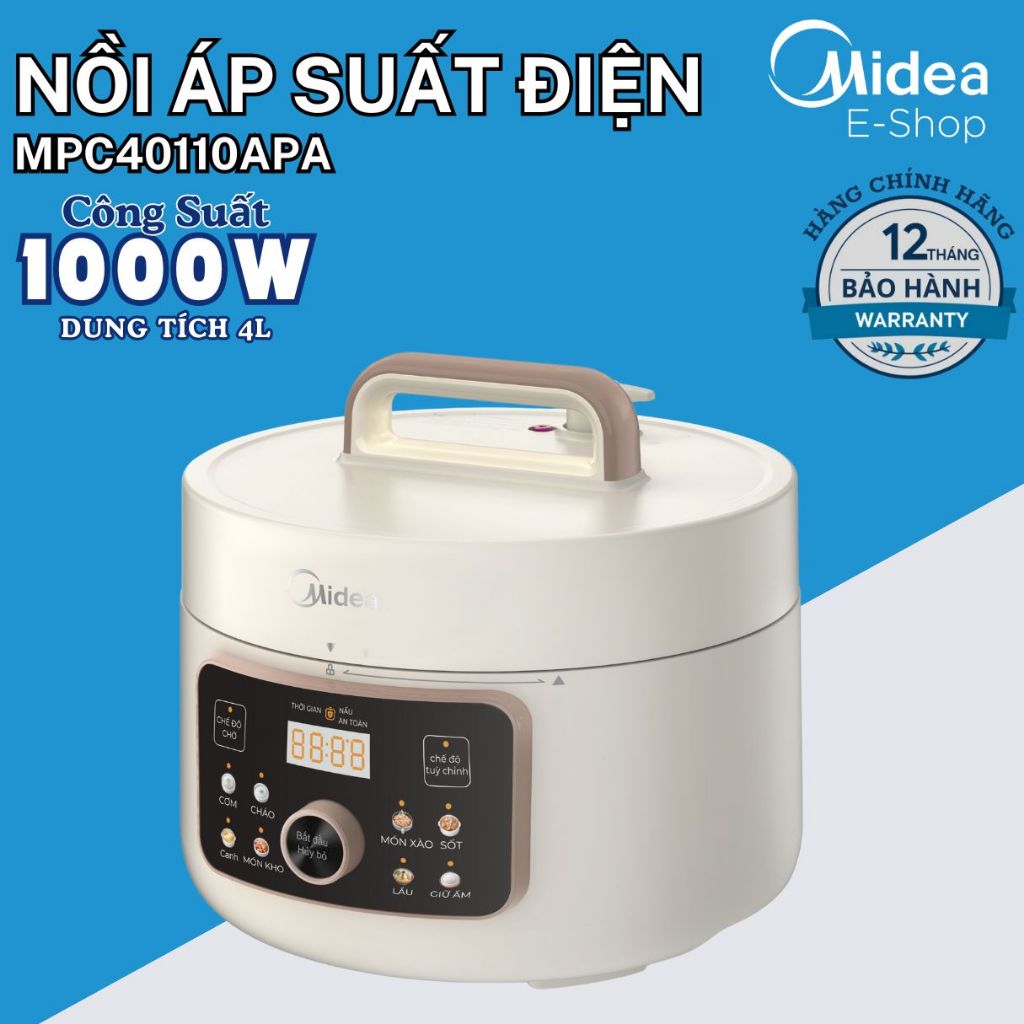 Nồi Áp Suất Điện Đa Năng Midea MPC40110APA – 4L, 1000W, Nấu Hầm Cháo, Chính Hãng, Tiết Kiệm Điện