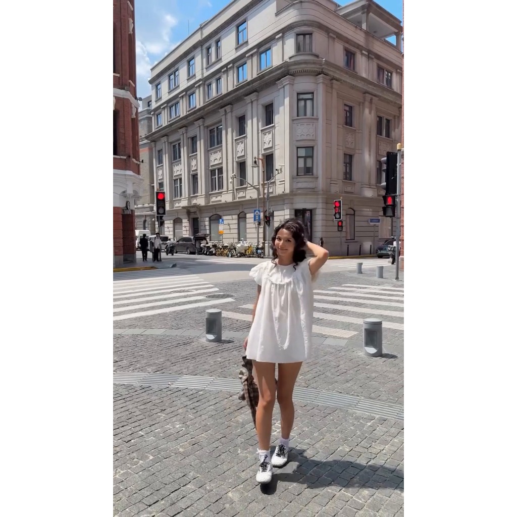 [Sẵn HỎA TỐC HÀ NỘI]ONESOON Đầm babydoll dáng ngắn xòe tay ngắn cổ tròn xếp ly kèm quần short ngọt ngào cho nữ