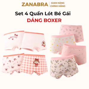 Set 4 Quần Lót Bé Gái Dáng Đùi - Combo 4 Quần Chip Bé Gái Cotton Mềm Thoáng Mát ZANABRA