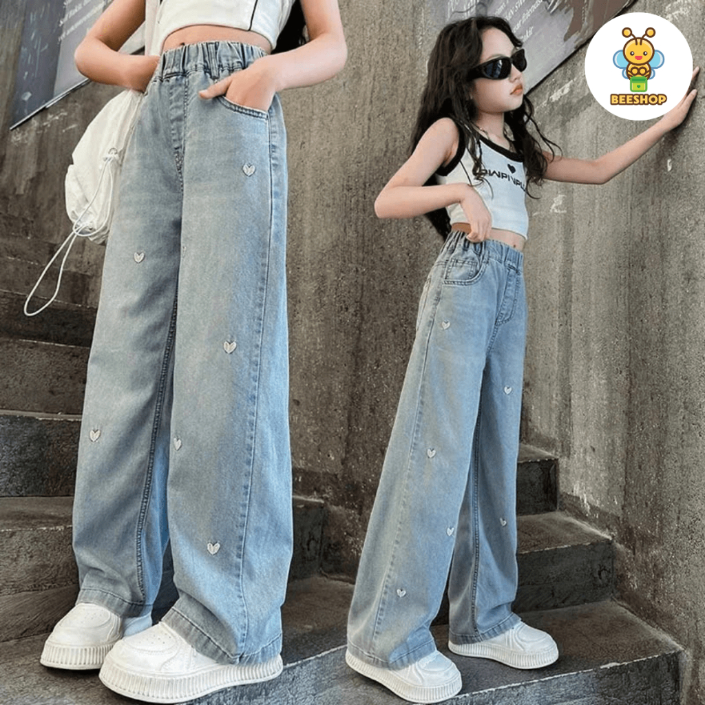 Quân jeans suông cho bé gái size đại BEESHOP quần bé gái 6 - 14 tuổi KM0006